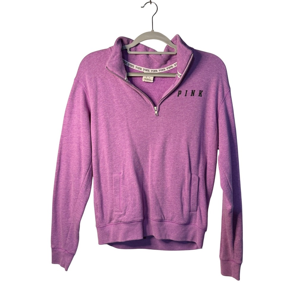 PINK Victoria's Secret‎ Quarter Zip Pullover Purple Heather 86 Graphic XS Womens